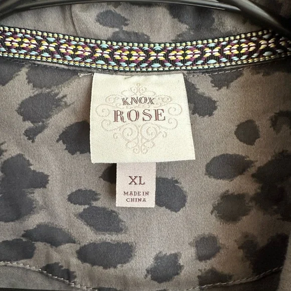 Knox Rose Women's XL Charcoal Grey Leopard Print Button Front Utility Jacket - Picture 5 of 8
